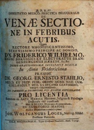 Dissertatio Medico-Practica Inauguralis De Venæ Sectione In Febribus Acutis
