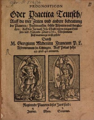 Prognosticon : oder Praktica Teutsch auff das Jar ... 1580