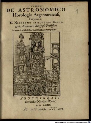 Carmen de astronomico horologio Argentoratensi
