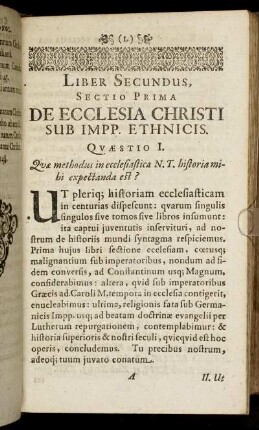 Sectio Prima De Ecclesia Christi Sub Impp. Ethnicis.