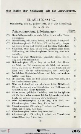 III. Auktionstag: Donnerstag, den 27. Jänner 1938, ab 3 Uhr nachmittags (Nr. 475-678)