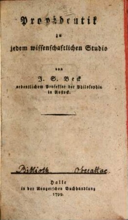 Propädeutik zu jedem wissenschaftlichen Studio