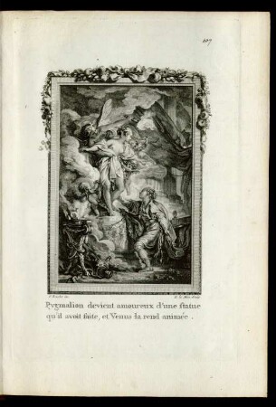 Pygmalion devient amoureux d'une statue qu'il avoit faite, et Venus la rend animée.