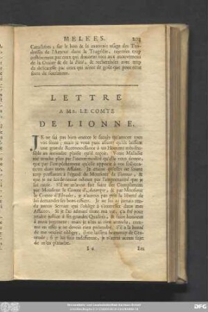 Lettre A Mr. Le Comte De Lionne.