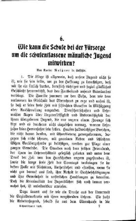 Wie kann die Schule bei der Fürsorge um die schulentlassene männliche Jugend mitwirken?