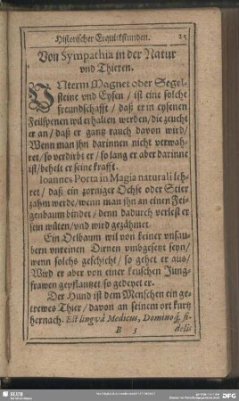 Von Sympathia in der Natur und Thieren