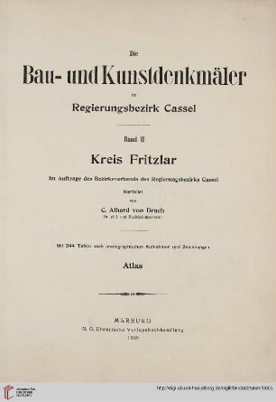 Band 2: Atlas: Die Bau- und Kunstdenkmäler im Regierungsbezirk Cassel: Kreis Fritzlar