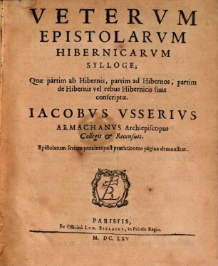 Veterum epistolarum Hibernicarum Sylloge
