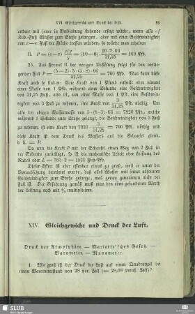 XIV. Gleichgewicht und Druck der Luft