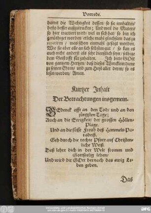Kutzer Inhalt Der Betrachtungen insgemein.