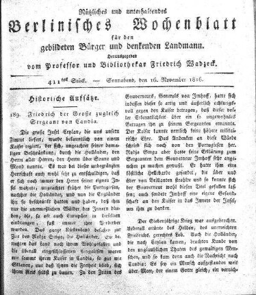 411tes Stueck, 16. November 1816