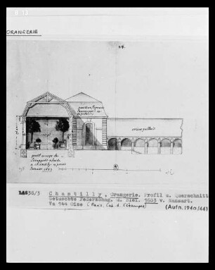 Chantilly, Schloss, Orangerie, Profil und Querschnitt