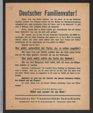 Ausschuß der Frauenverbände Deutschlands - Deutscher Familienvater!