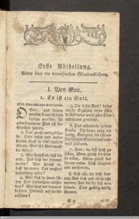 Erste Abtheilung. Lieder über die vornehmsten Glaubenslehren.
