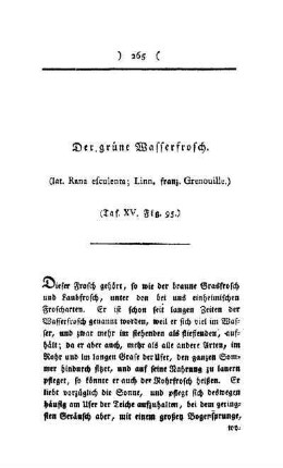 ¬Der¬ grüne Wasserfrosch : (lat. Rana efculenta; Linn, franz. Grenouille) ; Taf. XV, Fig. 95