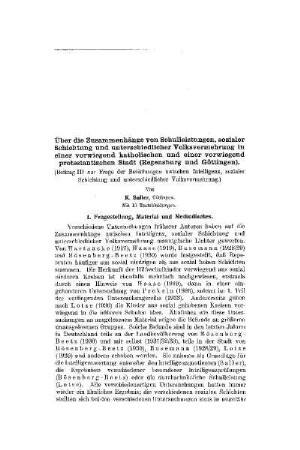 Über die Zusammenhänge von Schulleistungen, sozialer Schichtung und unterschiedlicher Volksvermehrung in einer vorwiegend katholischen und einer vorwiegend protestantischen Stadt : (Regensburg und Göttingen)