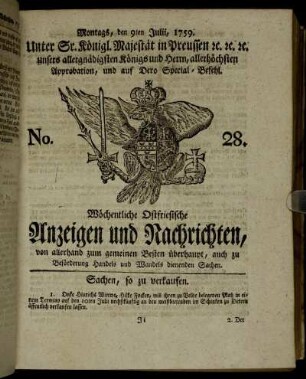 No. 28. Montags, den 9ten Julii, 1759.