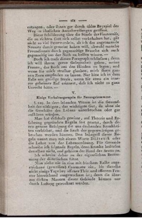 V. Einige Verhaltungsregeln für Neuangekommene