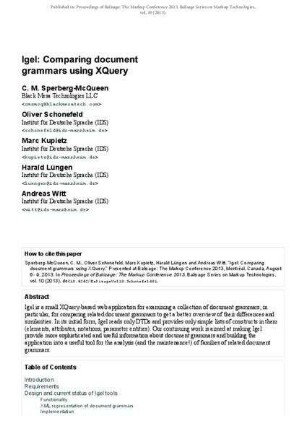 Igel: Comparing document grammars using XQuery