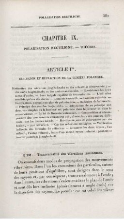 Chapitre IX. Polarisation Rectiligne. - Thèorie.