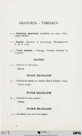 Gravures - Tableaux (Nr. 1-11)