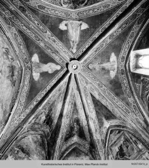 Ausmalung der Cappella della Croce : Gewölbemalerei mit den 4 Evangelisten und 3 Franziskanerheiligen : Drei Franziskanerheilige