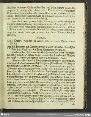 Num. 35. Copia Kayserl. Mandati de Anno 1628. in Causa Höxar contra Corvey