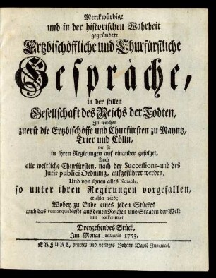 Dreyzehendes Stück, Im Monat Januario 1753.