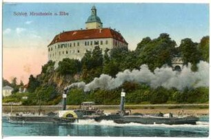 Hirschstein. Schloss Hirschstein m. Elbe u. Schlepper