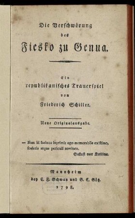 Die Verschwörung des Fiesko zu Genua : Ein republikanisches Trauerspiel