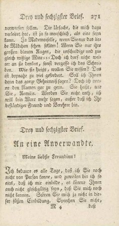 Drey und sechzigster Brief. An eine Anverwandte