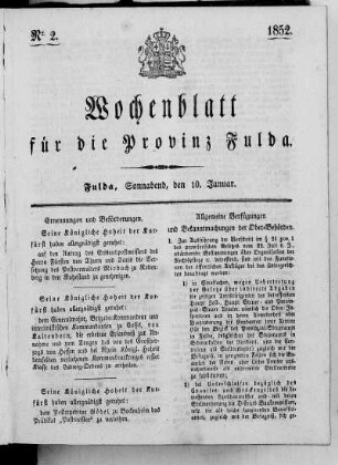 Nr. 2, Ausgabe vom 10. Januar 1852