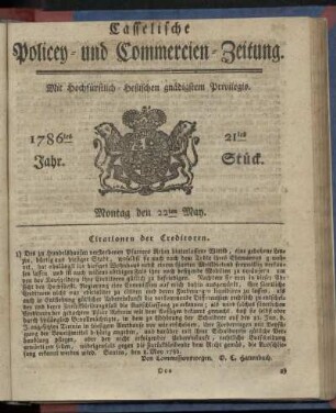 21tes Stueck, Montag den 22ten May. 1786