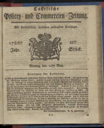 21tes Stueck, Montag den 22ten May. 1786