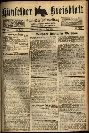 Erste Ausgabe vom Donnerstag, den 29. Mai 1930.