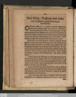 VII. Vom Krieg/ Auffruhr und anderen Unglücke in gemein der argen Weltkindern.