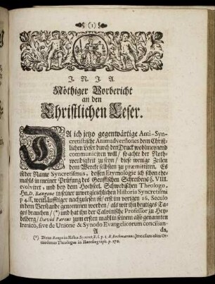 Nöthiger Vorbericht an den Christlichen Leser.