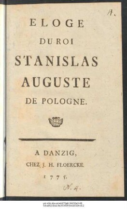 Eloge Du Roi Stanislas Auguste De Pologne