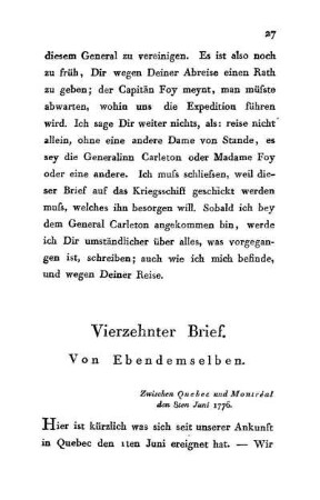 14. Von Ebendemselben - Zwischen Quebec und Montéal den 3ten Juni 1776.