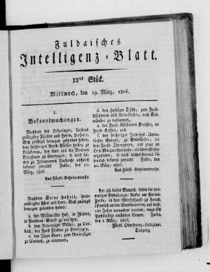 12tes Stück, Ausgabe vom 19. März 1806