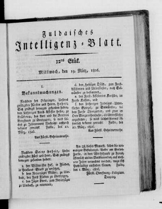 12tes Stück, Ausgabe vom 19. März 1806
