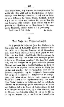 Das Wesen des Religionsunterrichts