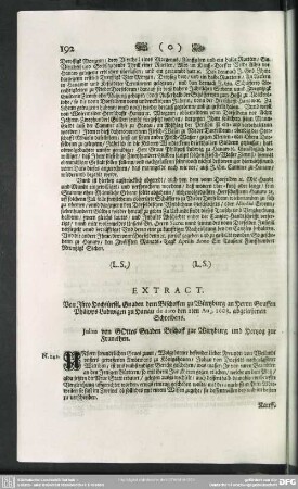 N.142. Extract. Von Ihro Hochfürstl. Ganden dem Bischoffen zu Würtzburg an Herrn Graffen Philipps Ludwigen zu Hanau de dato den 2ten Aug. 1608. abgelaßenen Schreibens