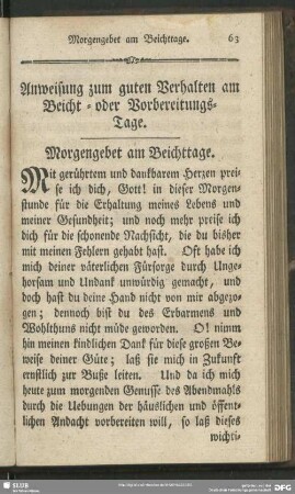 Anweisung zum guten Verhalten am Beicht- oder Vorbereitungs-Tage
