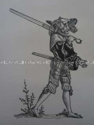 Kriegerdarstellung, Landsknecht mit Bidenhänder, 1510/1530.