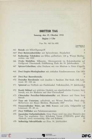 Dritter Tag: Samstag, den 19. Oktober 1935, Beginn 3 Uhr (Nr. 463-690)