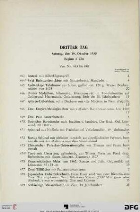 Dritter Tag: Samstag, den 19. Oktober 1935, Beginn 3 Uhr (Nr. 463-690)