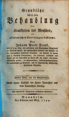 Grundsätze über die Behandlung der Krankheiten des Menschen, zu akademischen Vorlesungen abestimmt, Zweiter Theil. Von den Entzündungen