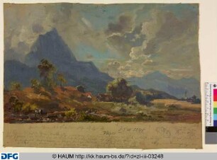 Gebirgslandschaft mit Heuwagen