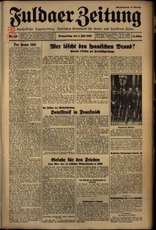 Erste Ausgabe vom Donnerstag, den 01. Juli 1937.